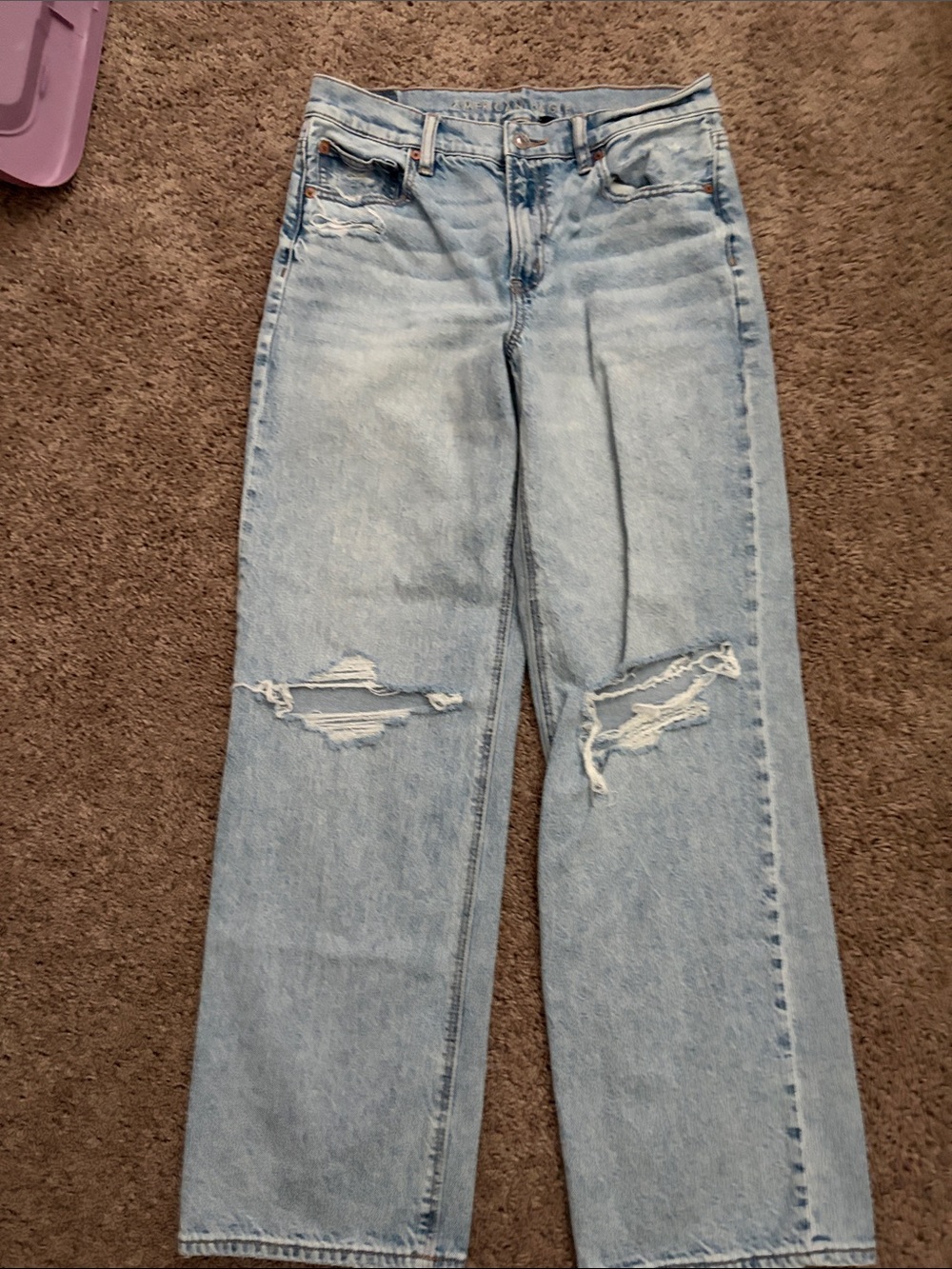 American Eagle Outfitters Light Blue Distressed Straight-Leg Jeans